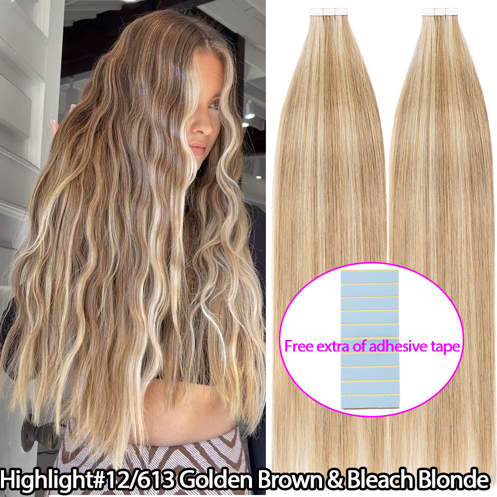10-80PCS Invisible Tape In 100% Remy Human Hair Extensions Full Head Ombre 200G
