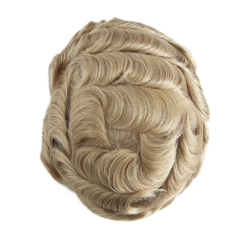 Mens Toupee Human Hair Replacement System Full French Lace Hairpiece #22R