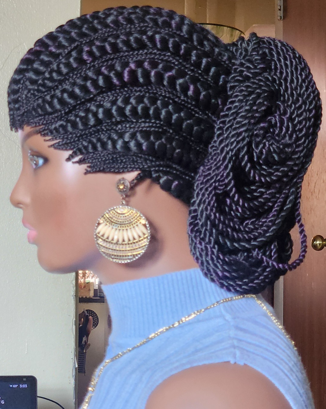 handmade braided cornrows wig pony Elephant 1B mix Dark purple