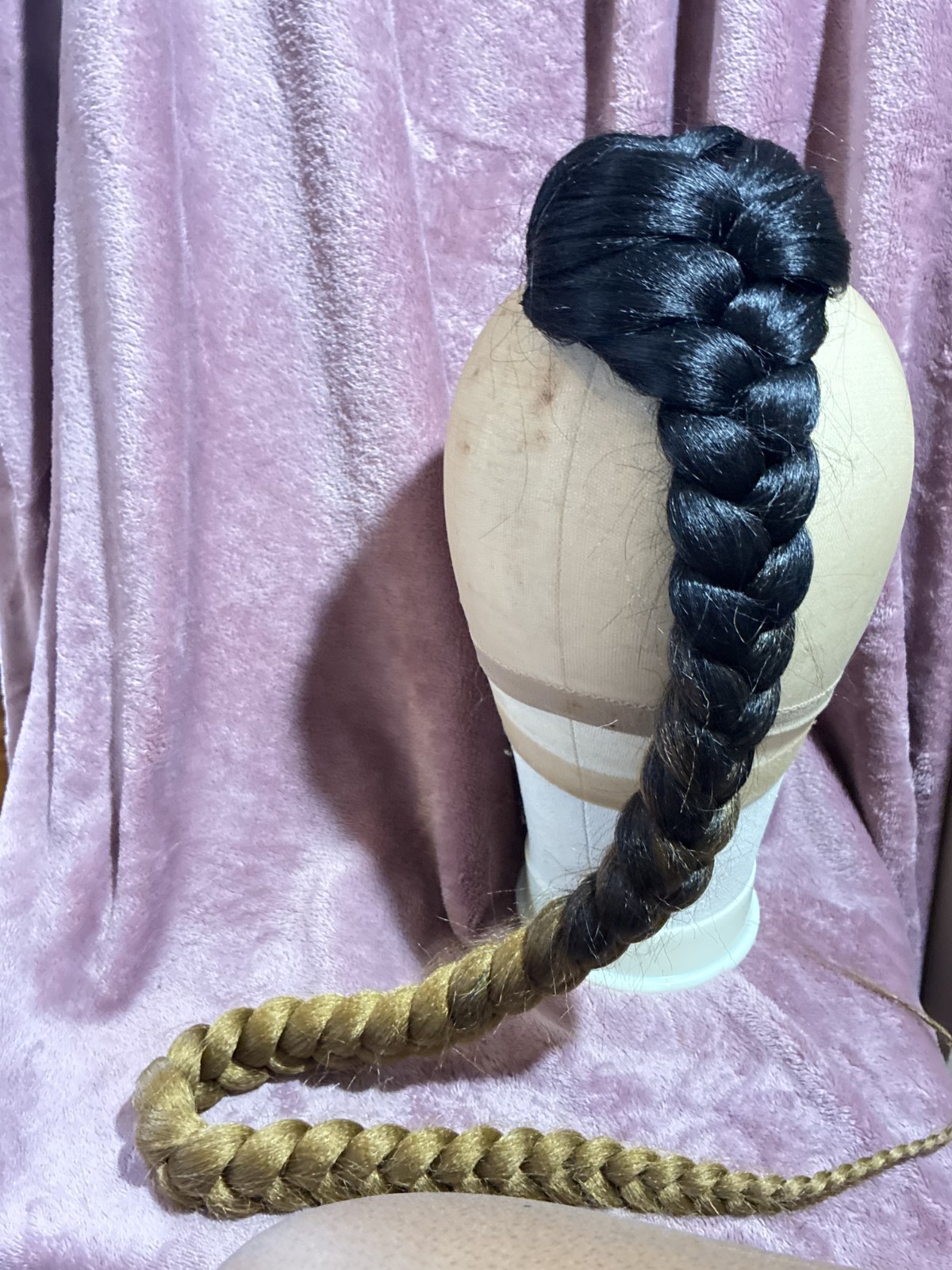 Long Black Root Golden Brown Braided Ponytail Straight Fashion Hairpiece