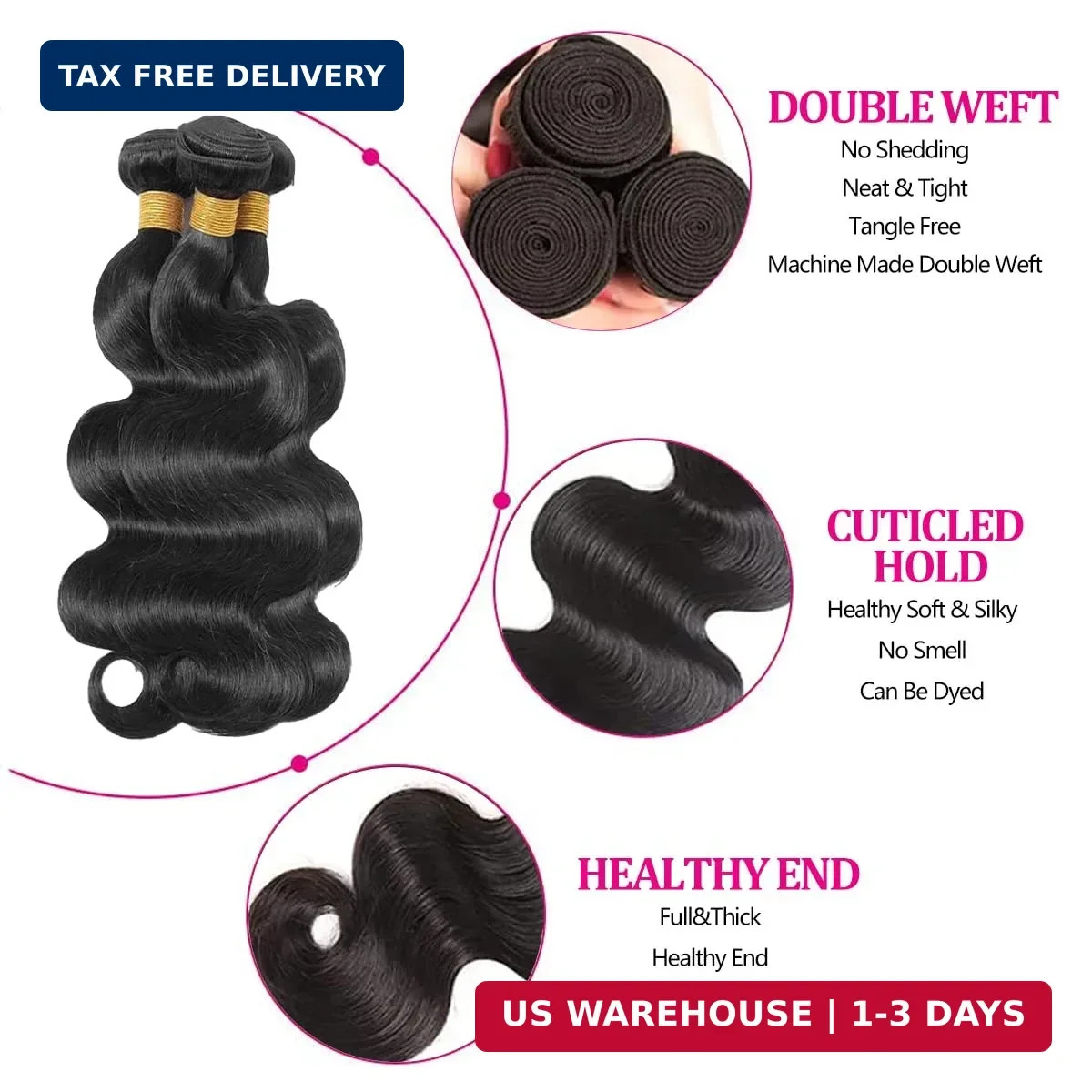 Body Wave Bundles Human Hair 14 16 18 Inch Human Hair Bundle 100% Unprocessed Br
