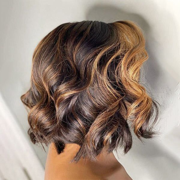 Brown Highlight Wig Wave 4×4 Lace Front 100% Human Hair Wig