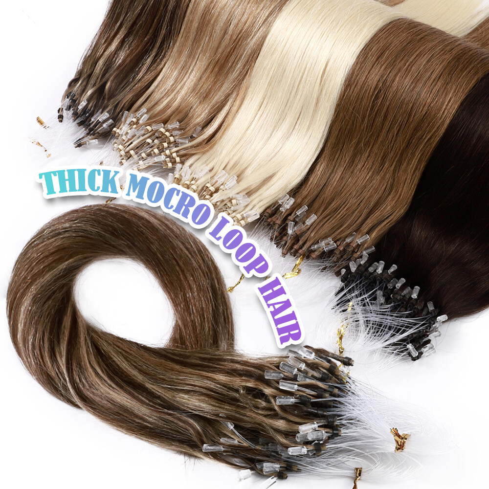AAA+ 1g THICK Micro Ring Loop Tip Beads Remy 100% Human Hair Extensions Black US