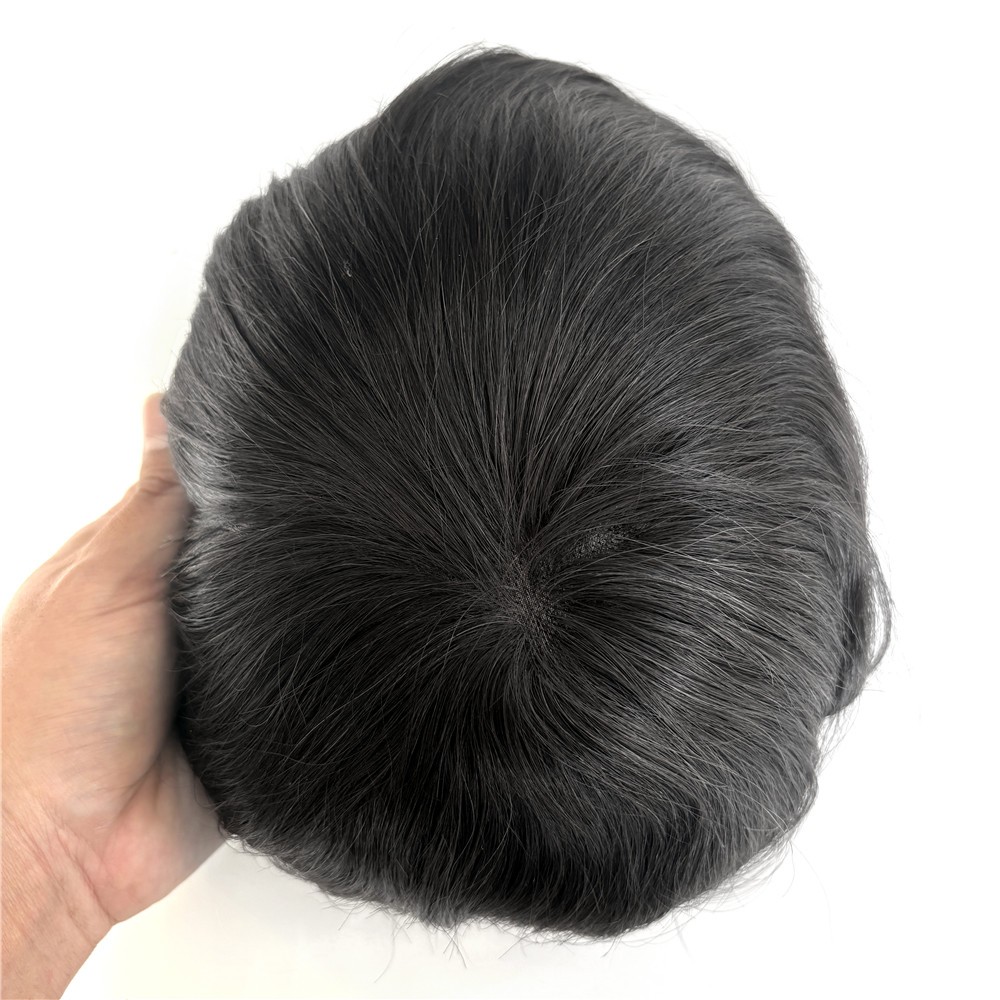 Mens Mono Top Hair System 130% Density Human Hair #1B Black Toupee Easy to Apply