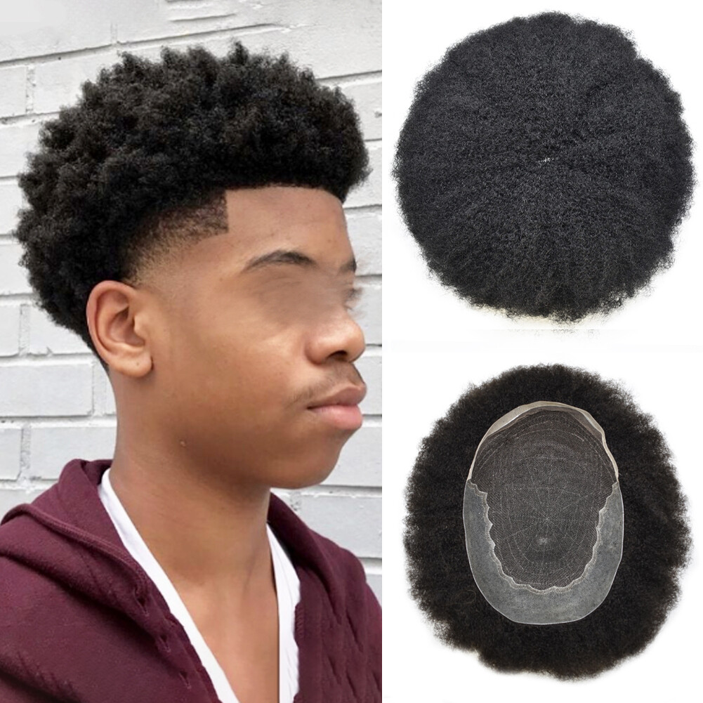 Afro Toupee for BlackFrench Lace Hairpiece Kinky Curl Gray Hair Unit Men Toupee