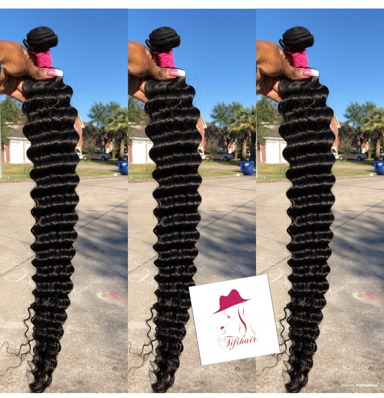 100% Human Hair Black color 1B Deep Wave 3 Bundles with Closure