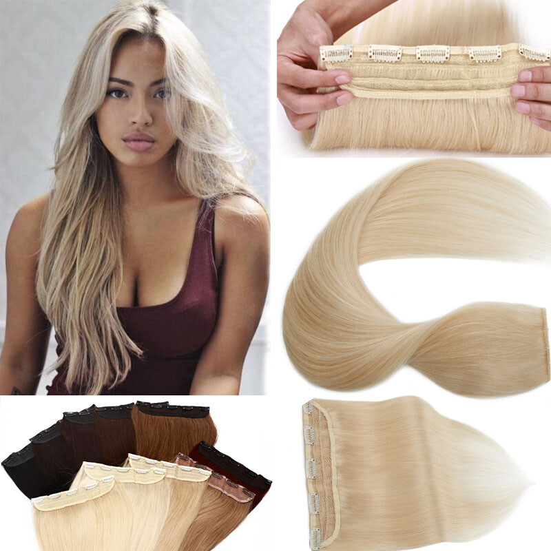 One Piece Clip In 100% Human Hair Extensions Straight/Wavy Many Color Hot Sale