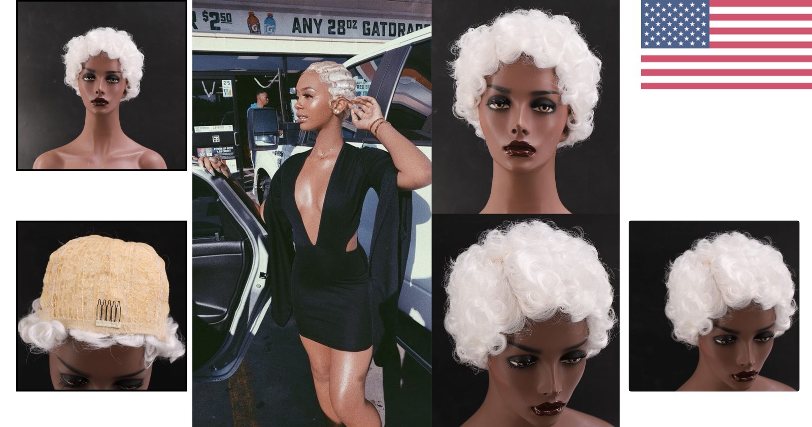 Durable Synthetic White Finger Wave Wig – Perfect for Themed Parties & Daily Use