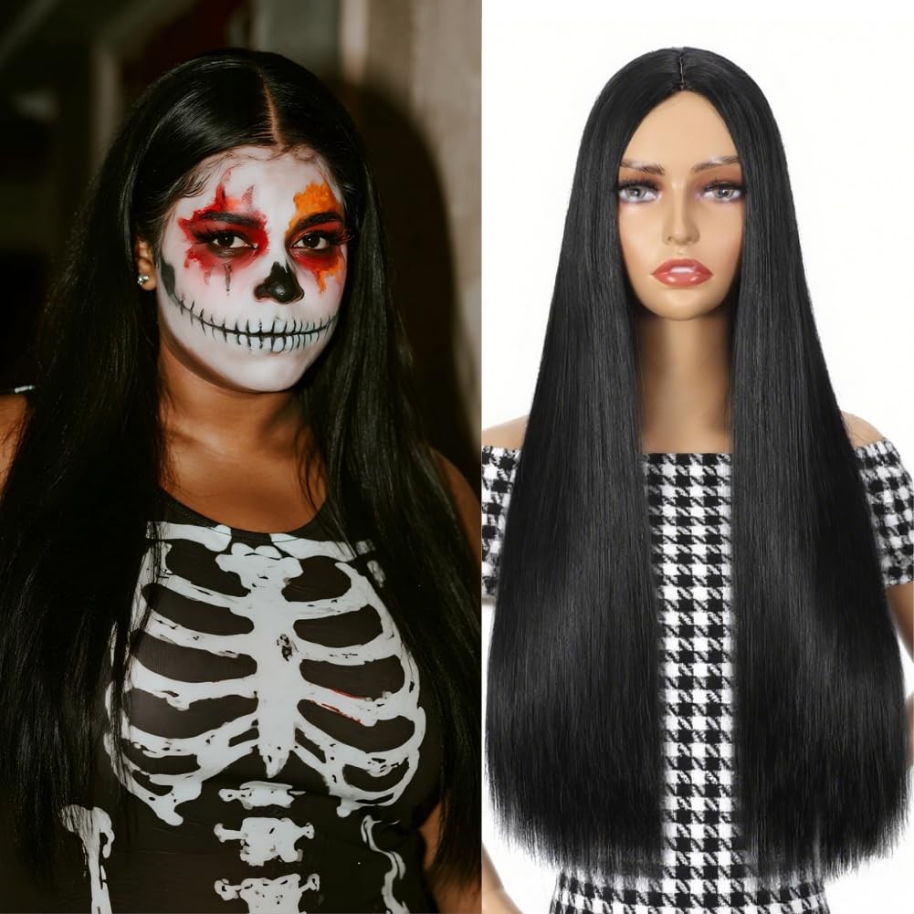 Black Wigs for Women, Middle Part Long Straight Hair Wig 26 inch Heat Resista…