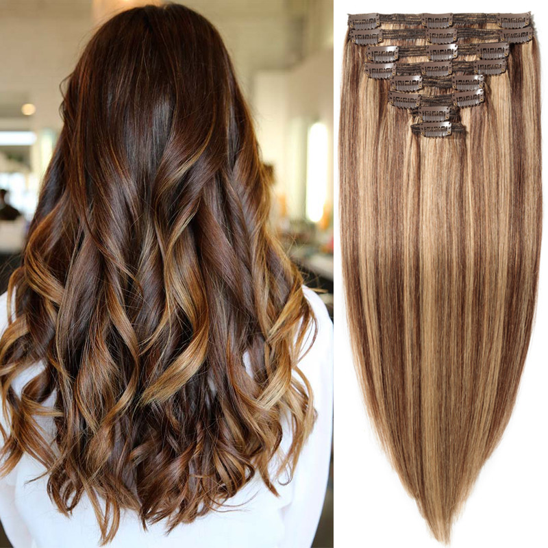 Deluxe AAAA+ Clip In THICK Double Weft 100% Real Human Hair Extensions Full Head