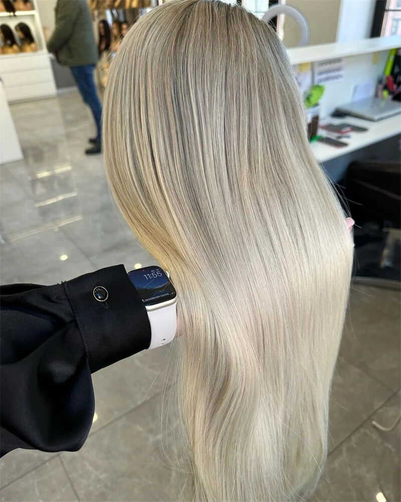 Highlight Ombre Ash Blonde Wig 13×4 Straight Remy Human Hair Lace Front Wigs