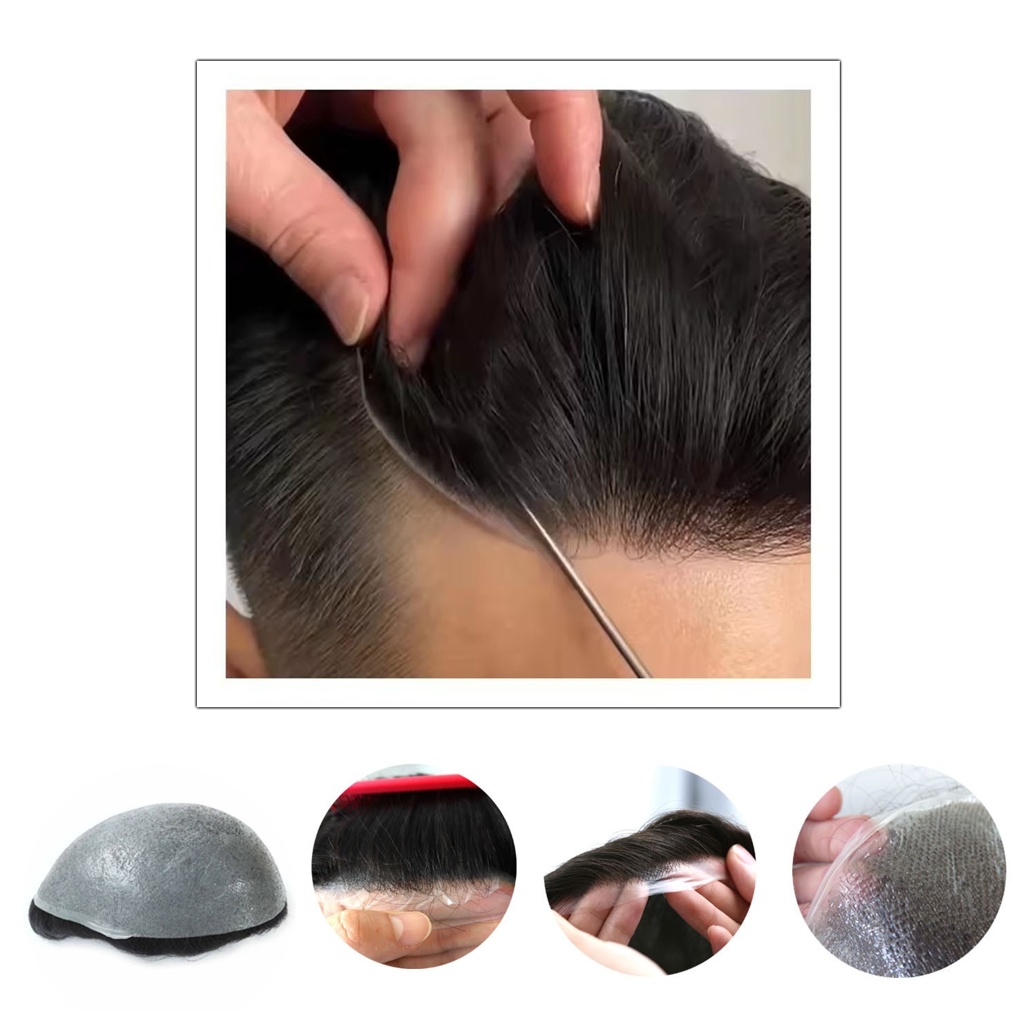 Mens Ultra Thin Skin Toupee 8×10 Human Hair Natural Hairline Black Bald Cover#1B