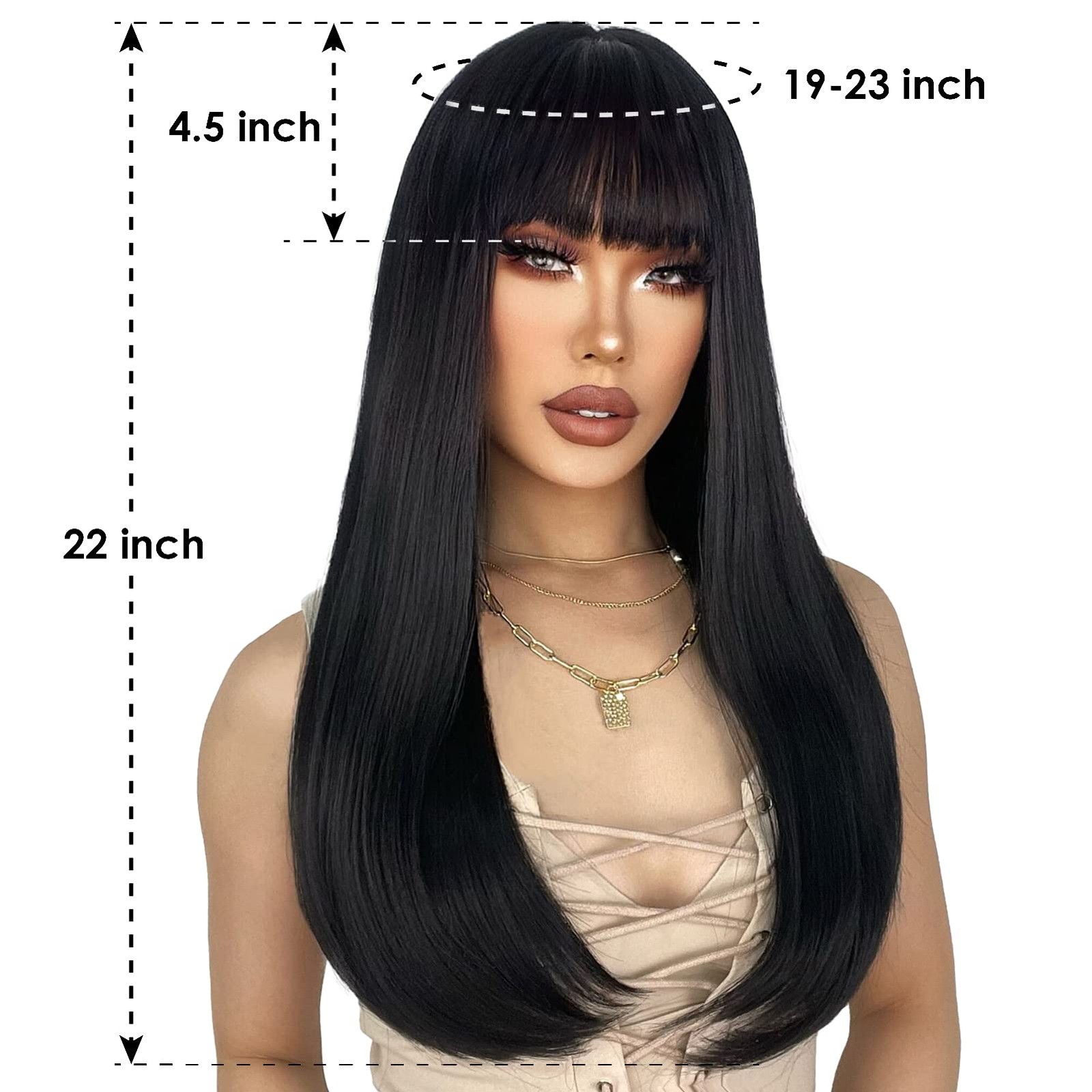 Black Wig for Women Long Straight Black Wigs with Bangs Black Hair Wigs Heat …