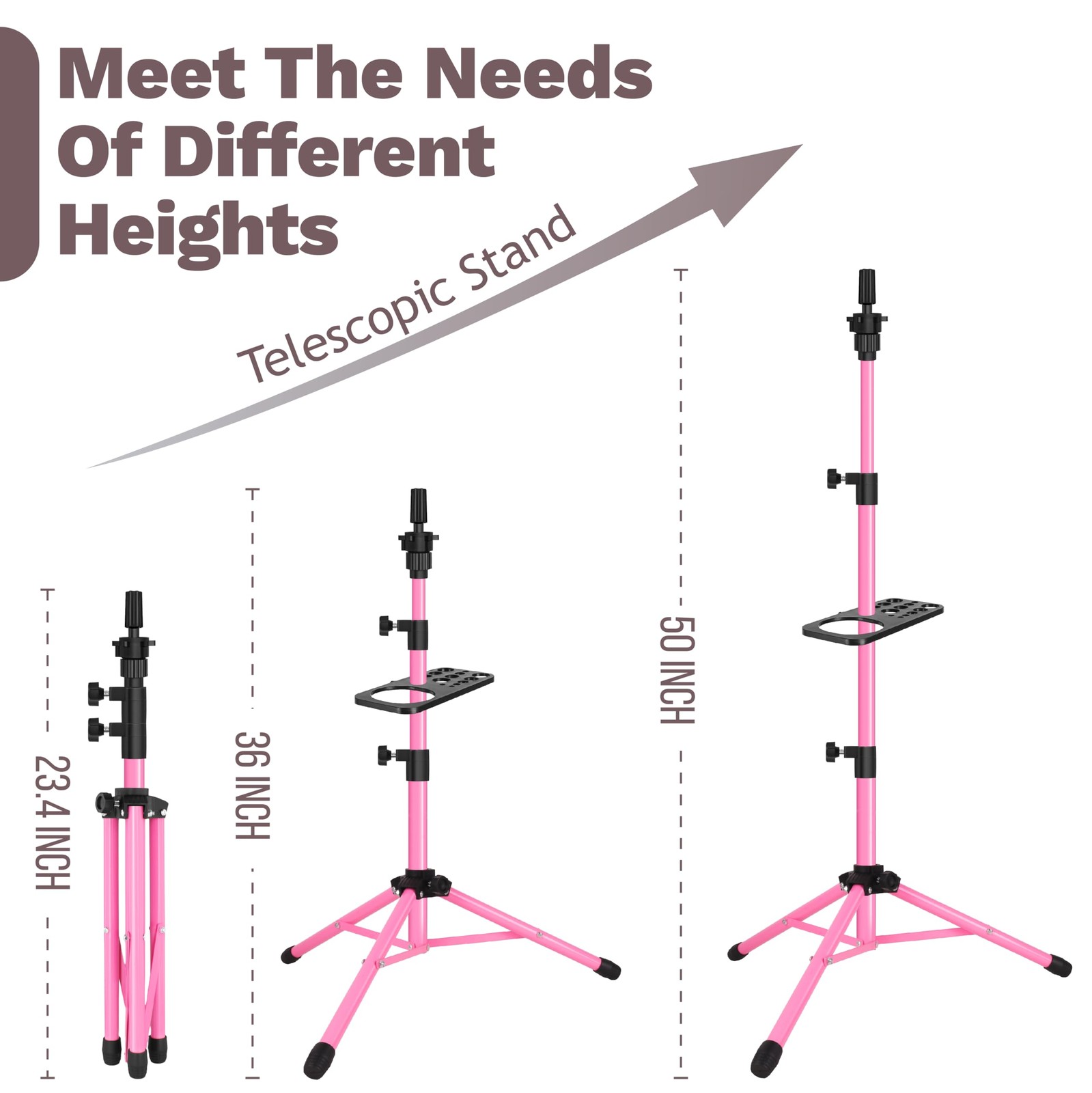 ZQIAN BEAUTY Wig Stand Tripod 50 Inch Metal Mannequin Head Pink