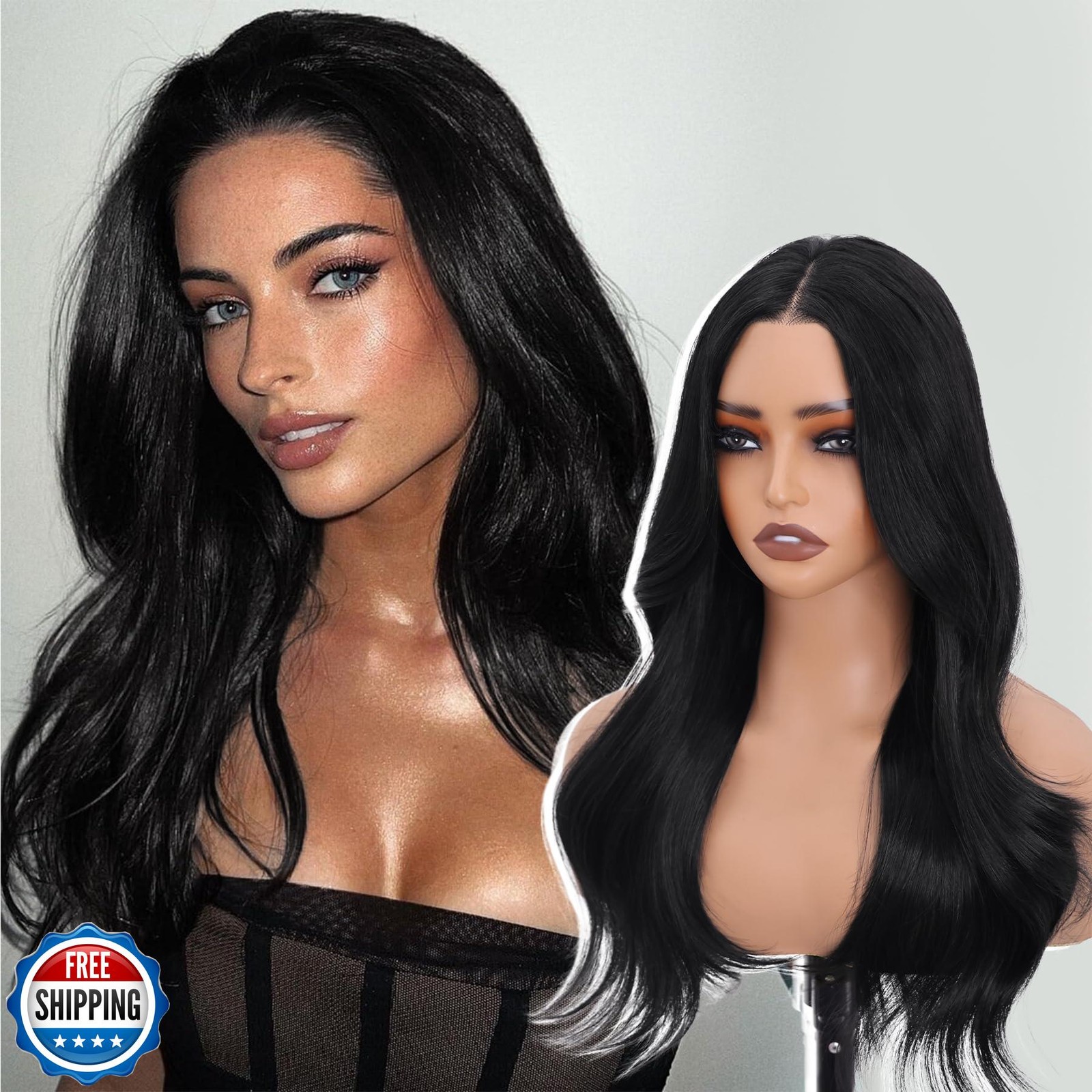 Black Wig-Synthetic Lace Front Wigs 13×4 Pre Plucked Pre Cut Wavy Wig Glueles
