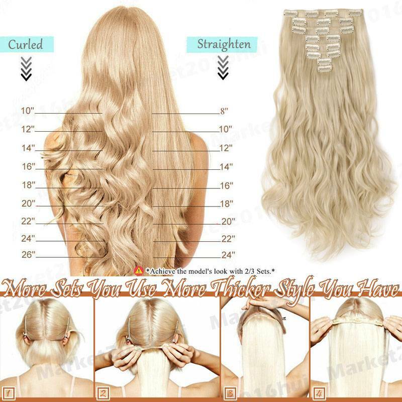 US 8Pcs 18Clips Clip in Full Head Synthetic Hair Extensions as Human Hair Curly
