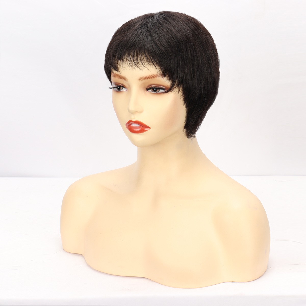 Natural Color Short Human Hair Wig With Bangs Full Head Wig for Daily Use