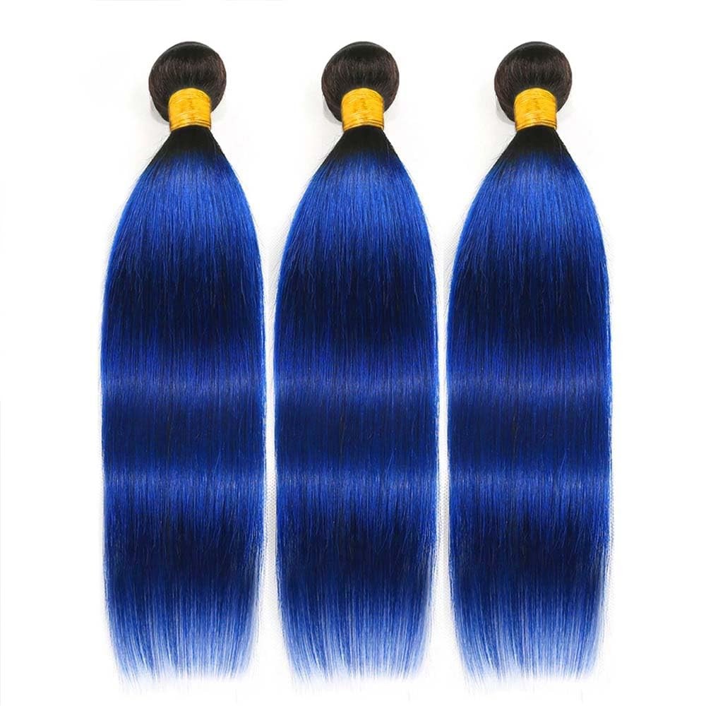 Luxvogue 14 16 18 Inch T1B Blue Brazilian Virgin Straight Human Hair 3 Bundles