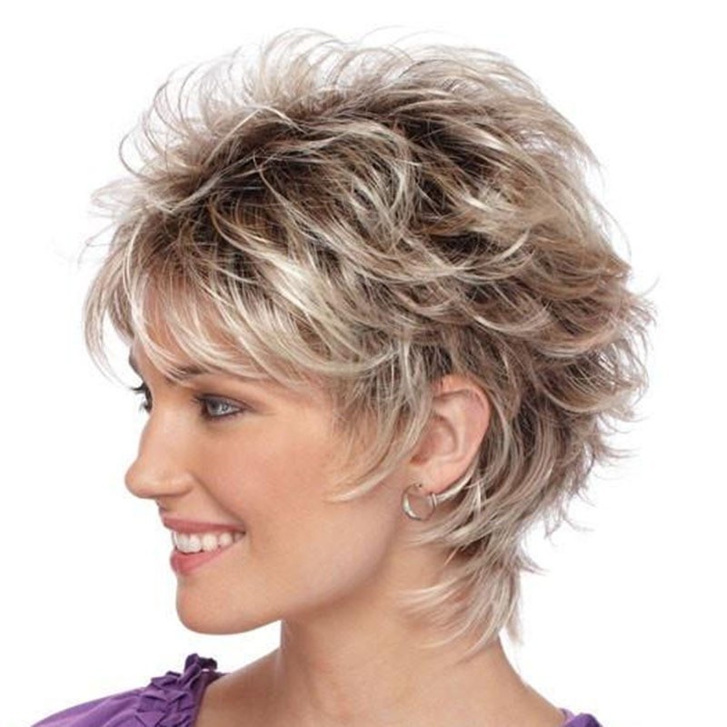 Lady Short Blonde Pixie Cut Wigs Dark Brown Ombre Blonde Synthetic Hair Wigs