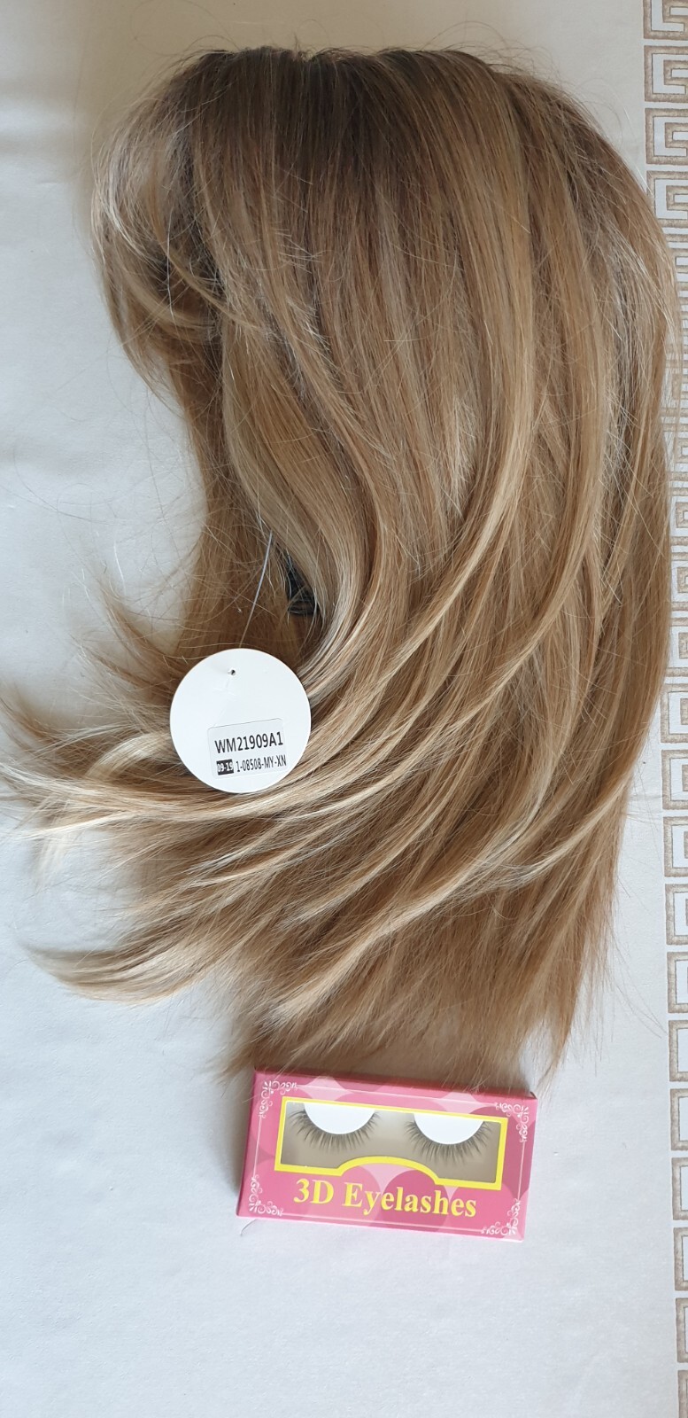 Human Hair Womens Lace Front Wig Blonde Straight Washable w/ 3D Eyelashes