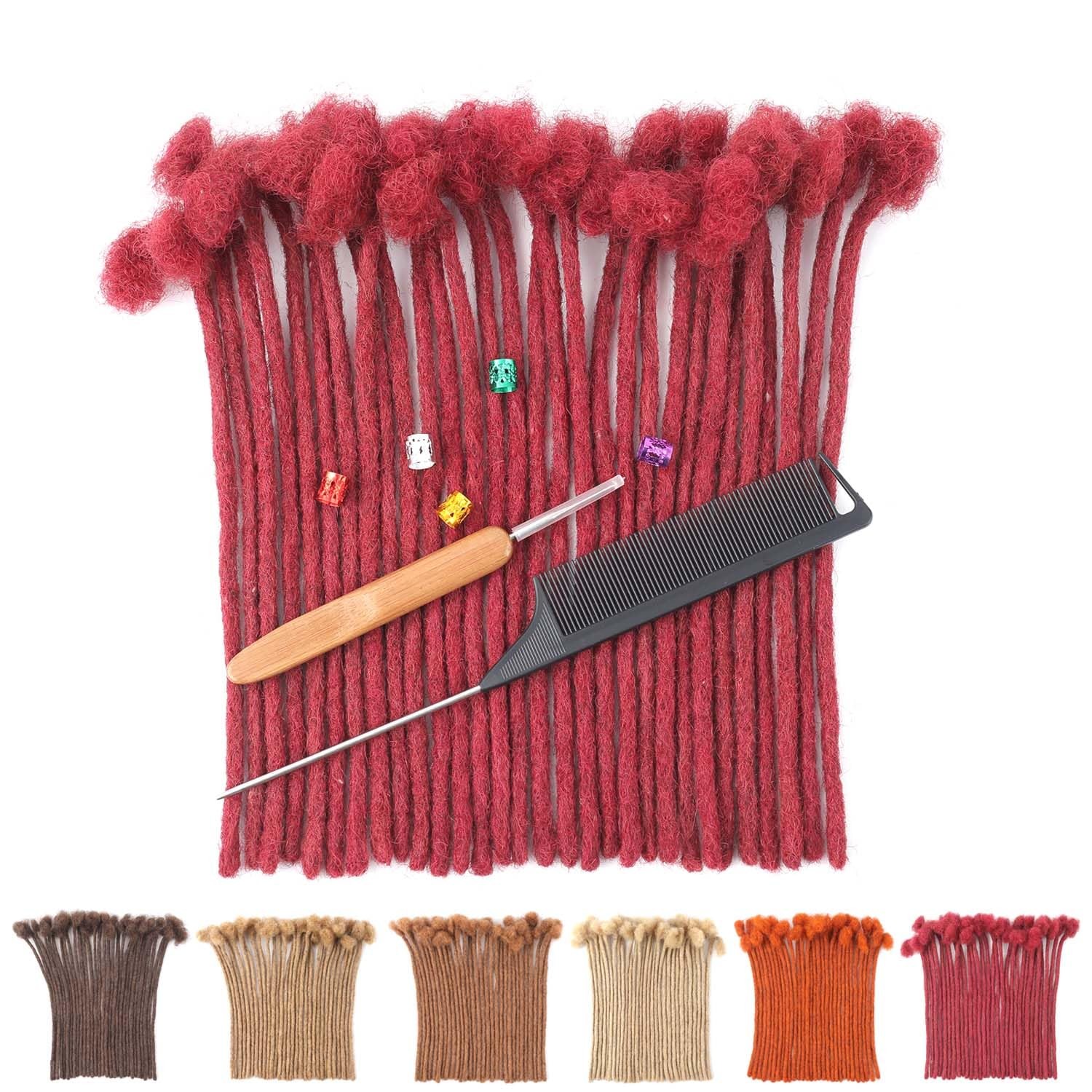 Cikreet Wine Red Loc Extensions Human Hair Dreads Extensions For Men Women Dark