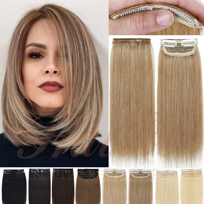 Fluffy Clip In Human Hair Extensions Short Side Hairpiece Topper Seamless Blonde