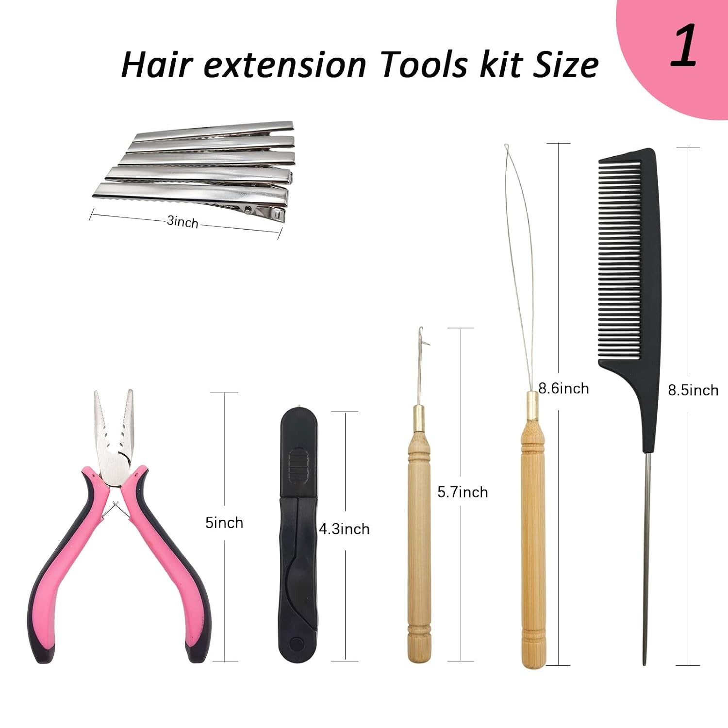 Sew in Hair Extensions Kit, Micro Ring Beads Tool with Pliers, Crochet Hook,