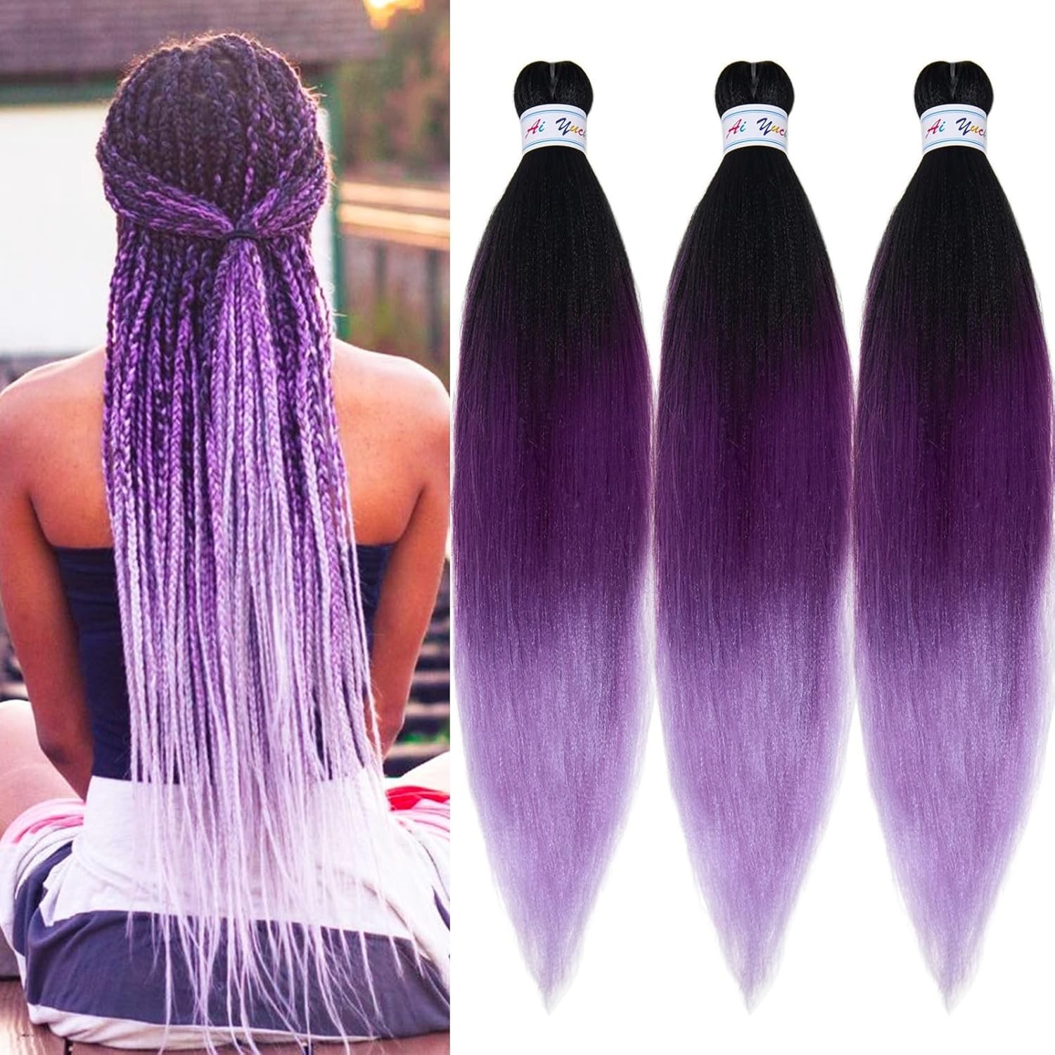 26 Inch Ombre Synthetic Braiding Hair – Hypoallergenic, Pre-Stretched – 3 Packs