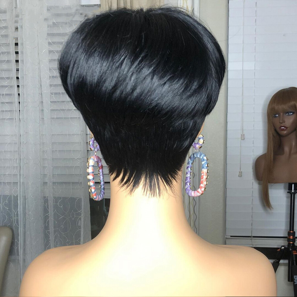 Hot Pink Pixie Cut Human Hair Wigs Full Bang 100% Brazilian Hair for Black Women