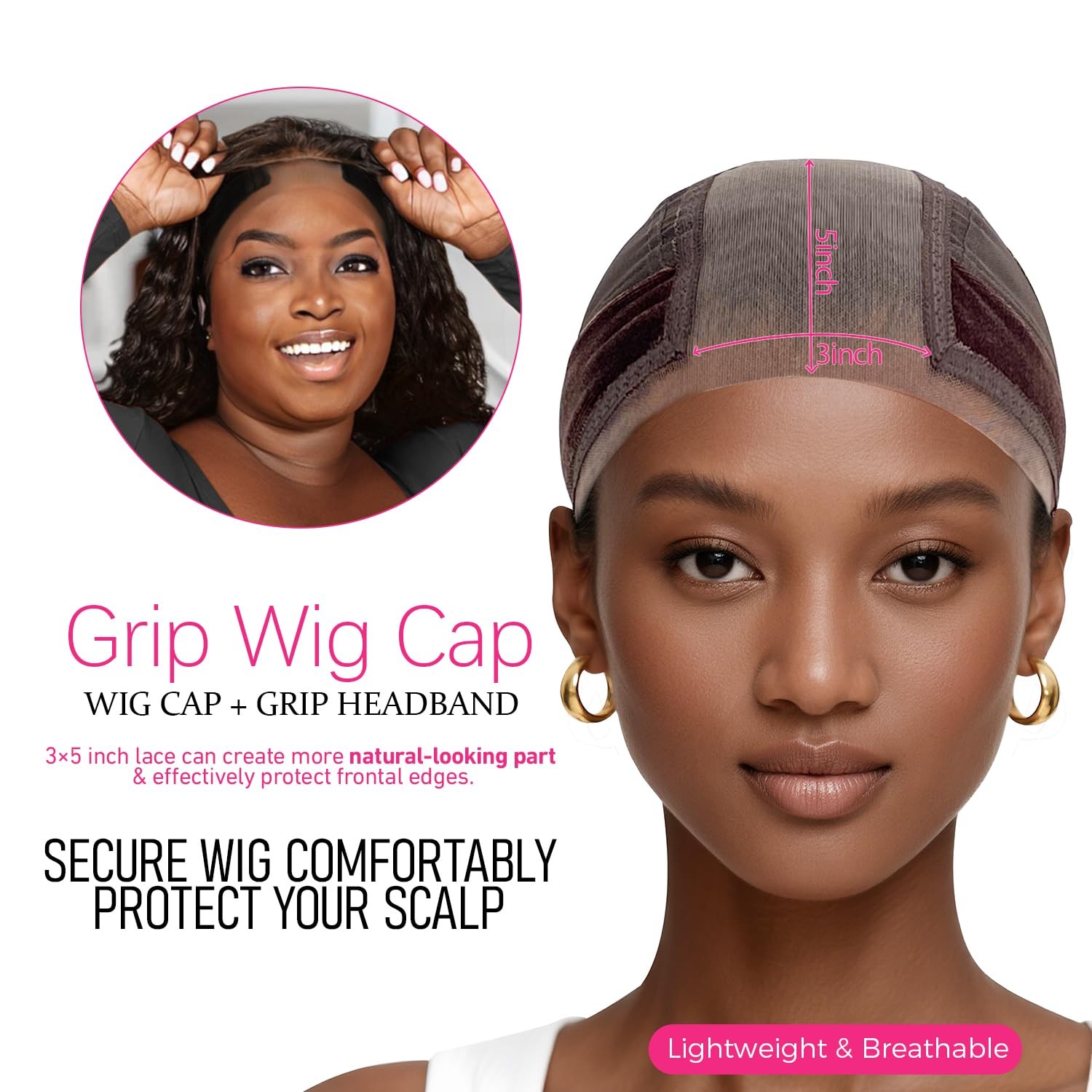 LAB HAIRS Wig Cap with Grip Band for Keeping Wigs in Place, More Full Cap-wide