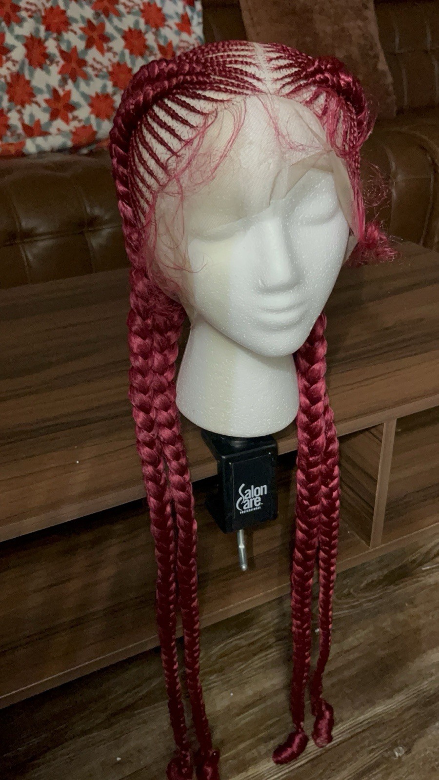 Burgundy braided wig Double feed