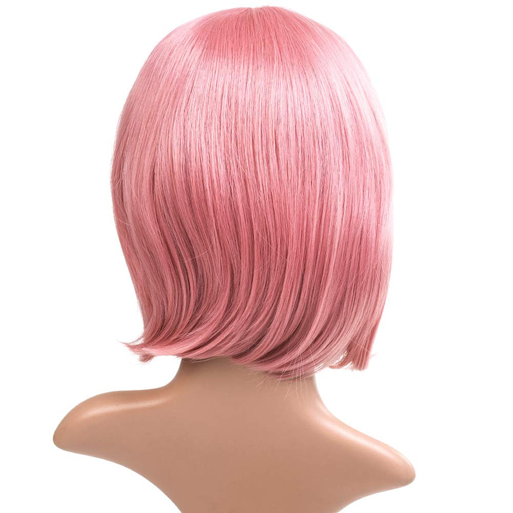 12-Inch Pink Straight Hair Wig for Anime Cosplay and Costume Parties