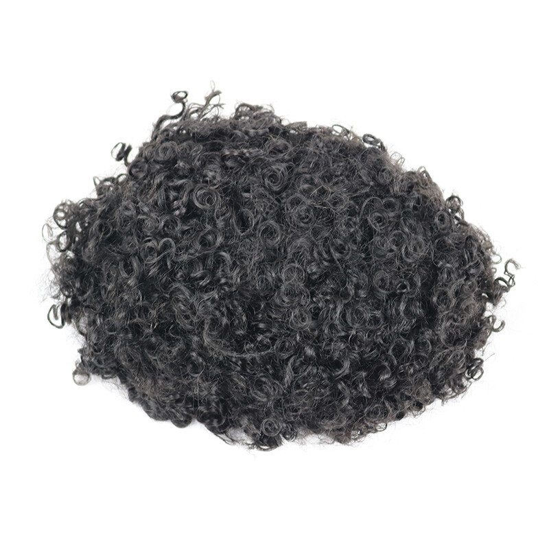 Nice 12mm Curly Men Toupee Human Hair Durable Thin Skin Full Pu Base Male Wig