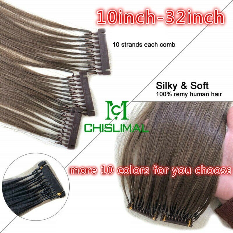 brown hair 10 to 28inch 6D Micro Human Hair Extensions Remy Hair 50g 100S 10Rows