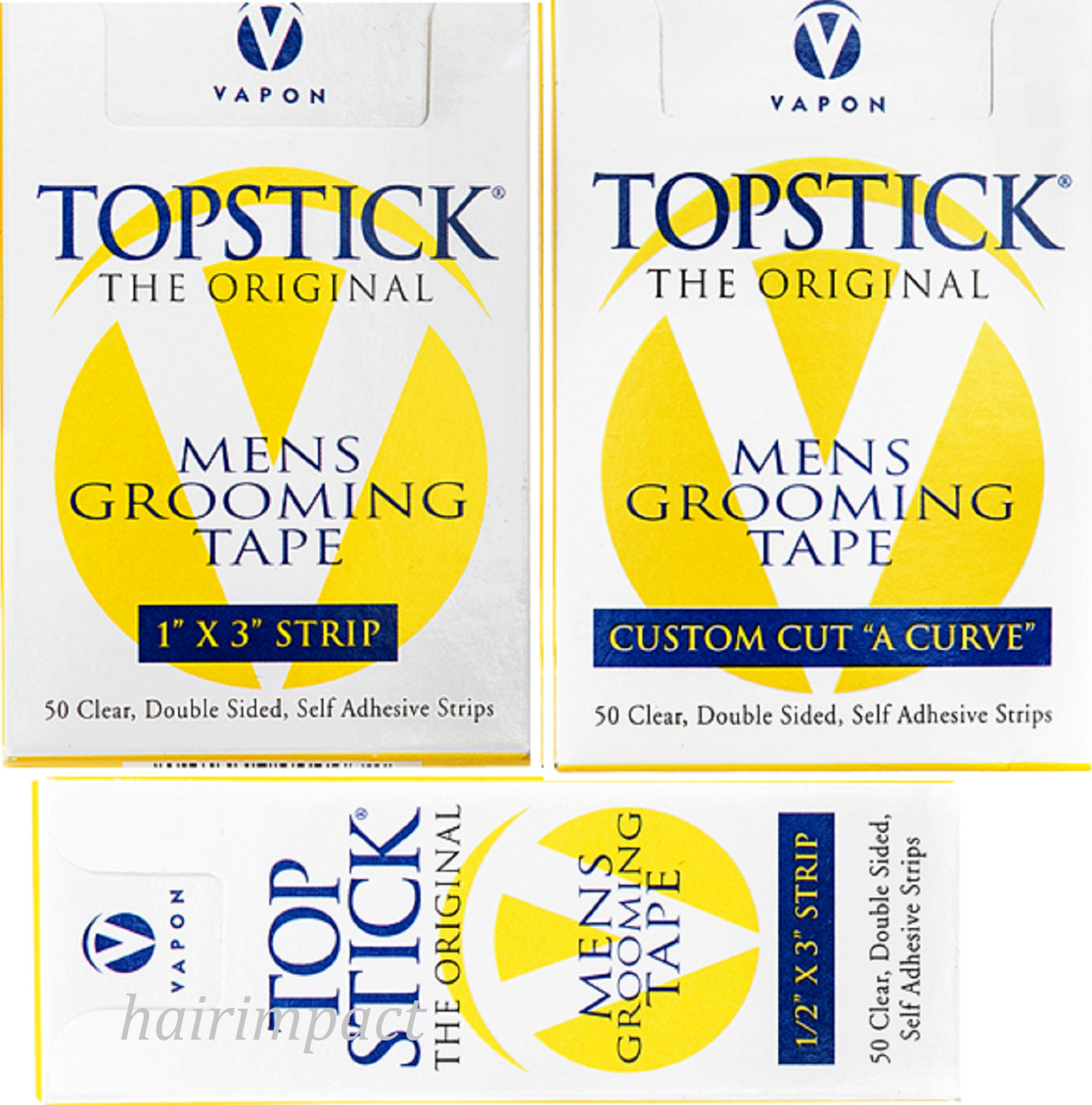 Vapon Topstick® Clear Tape Mens Grooming 1/2″ Topstick/“A” Curve/1″X 3″ 50 Pcs.