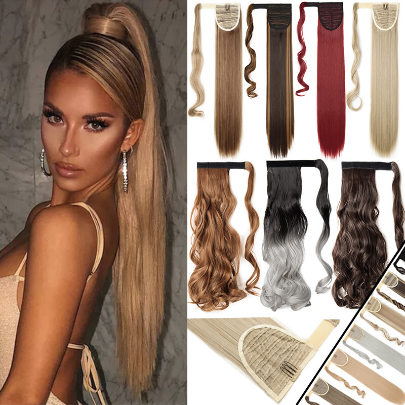 THICK Ponytail Clip In Hair Extension Wrap On Pony Tail Fake Hairpiece FOR Human