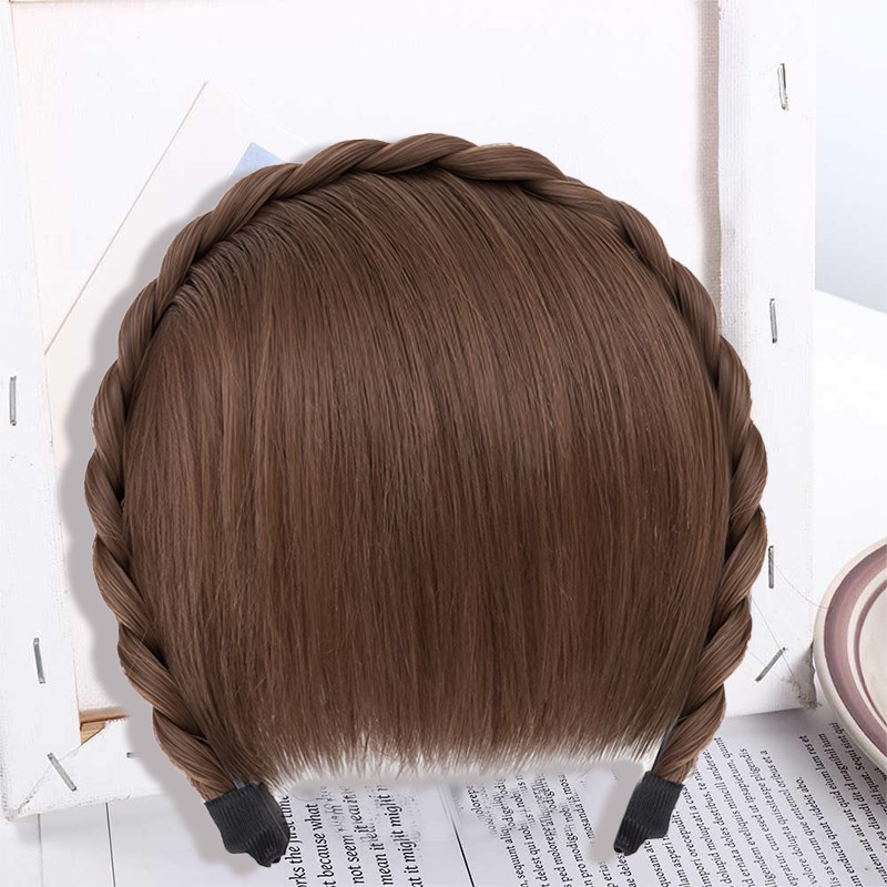 Headband Wig with Front Bangs + Topper Hair Headband Braid Wig for Women Girls