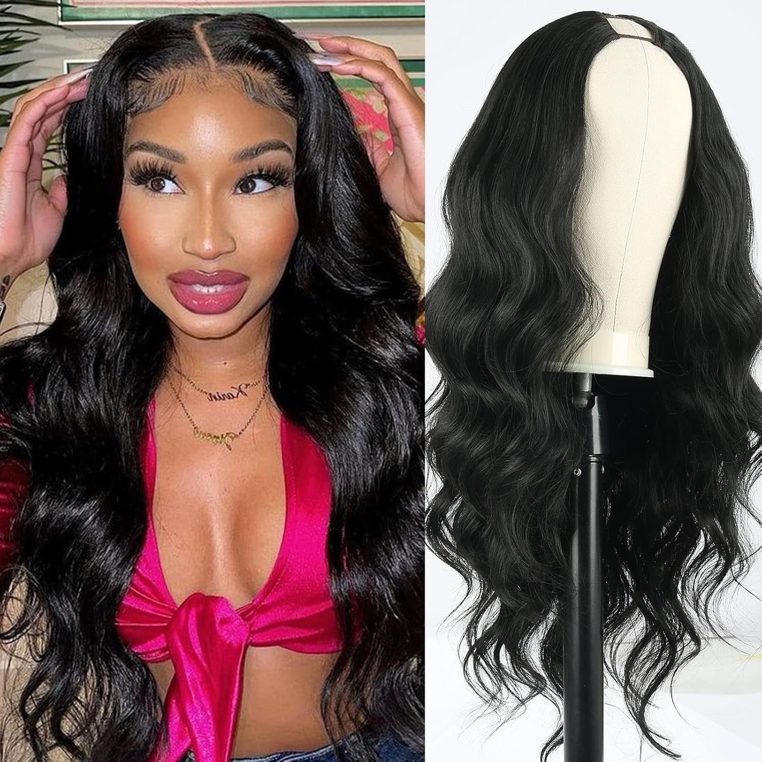 Human Hair Wig Body Wave Upgrade U Part Human Hair Wig U Shape Clip In Half Wig