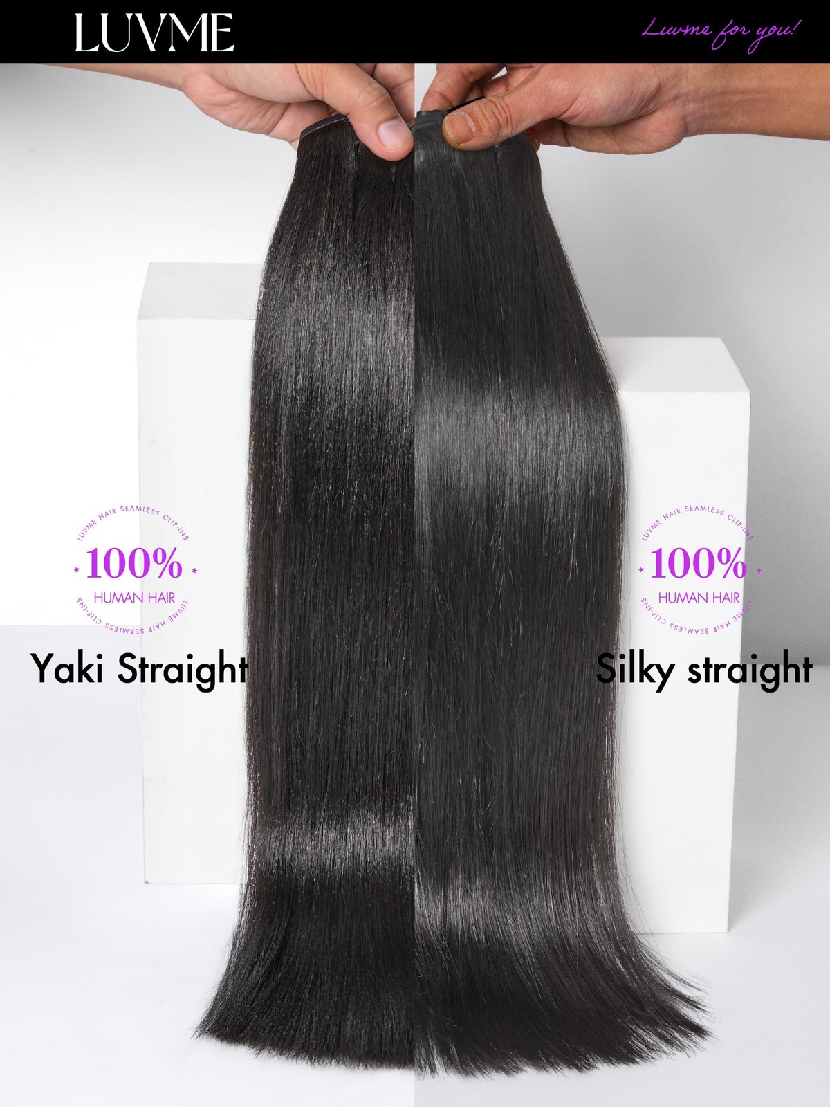 LUVME Yaki Straight Seamless 2 Pack 220g 14Pcs Clip in Hair Extensions Full M…