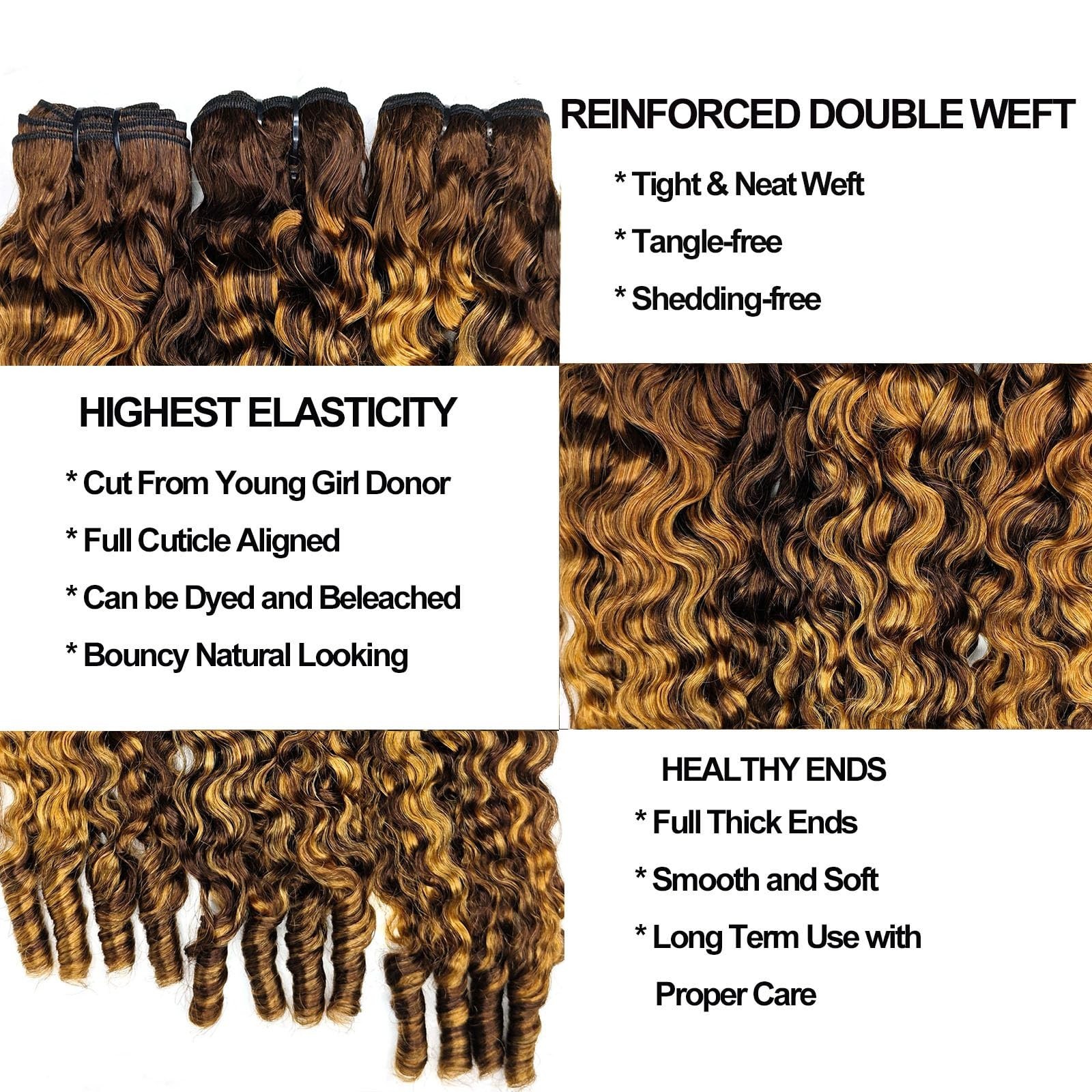 Burmese Curly Hair Bundles Water Wave 3C4A Quick Weave Honey Blonde Ombre 14-18