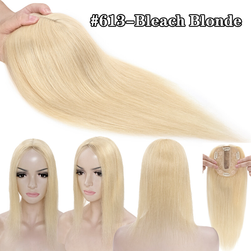 10*12CM Remy Human Hair Women Clip In Topper Hairpiece Top Toupee Wigs Silk Base