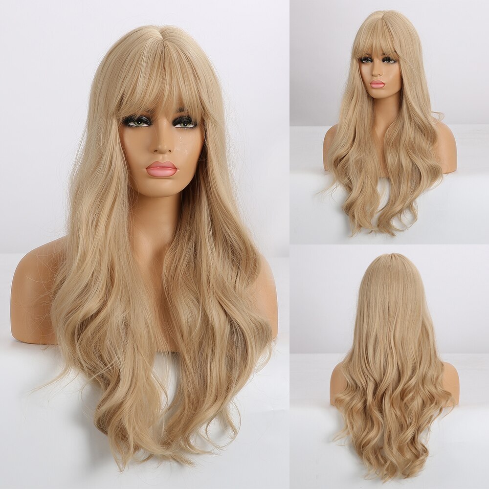 Synthetic Long Wavy Wig Ombre Platinum Brown Blonde White Wig Heat Resistant