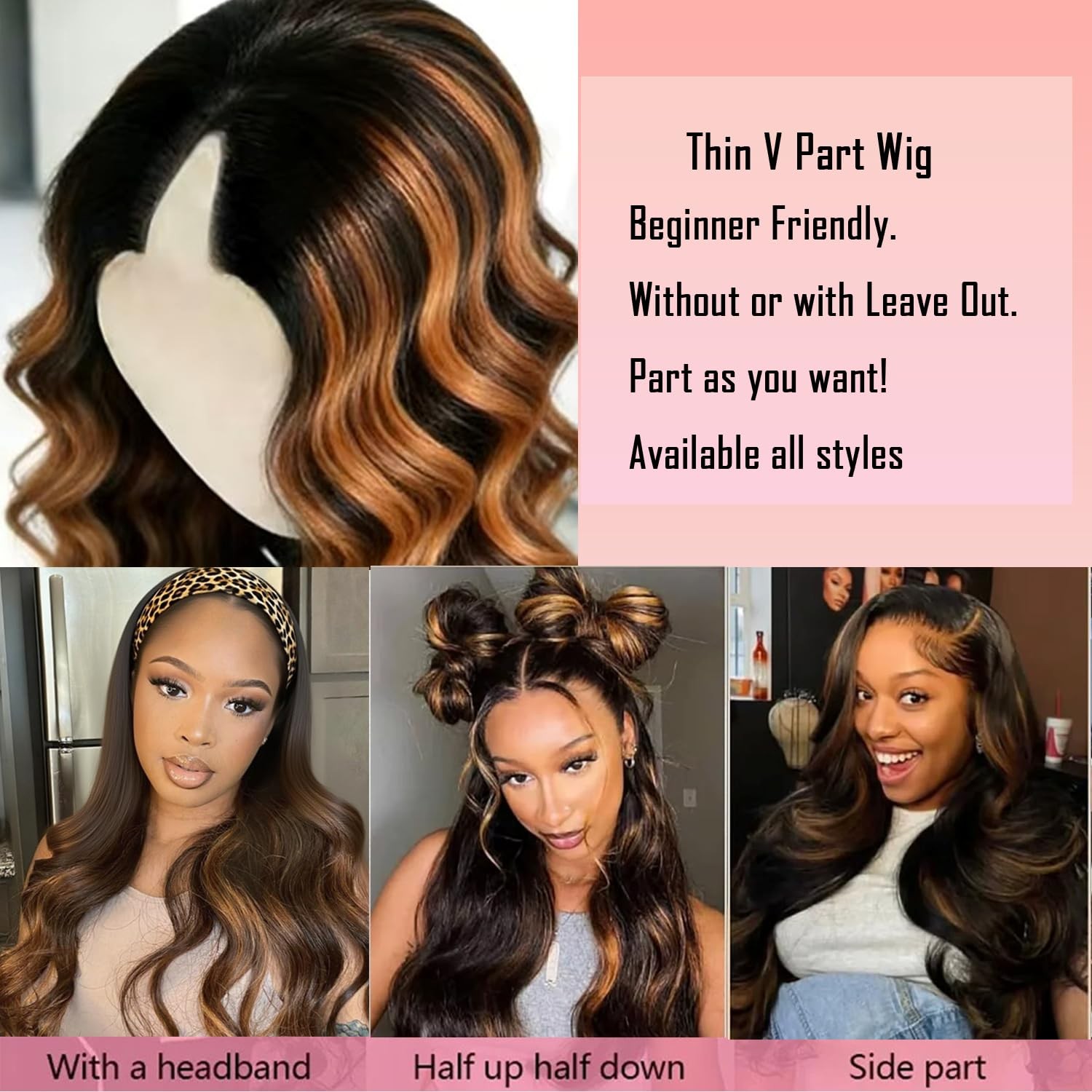 Emistar Body Wavy V Part Wig Wear And Go Glueless Upgrade U Part Wig Highlight
