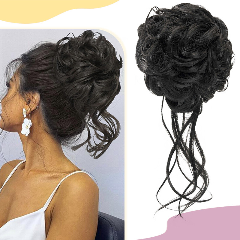 Natural Wrap on Messy Bun Hair Piece Ponytail Hair Extension Wedding Long Updo