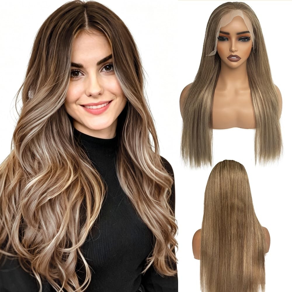 Belaved 22 Inch Ombre Lace Front Wig Human Hair 13X6 Straight Highlight Light