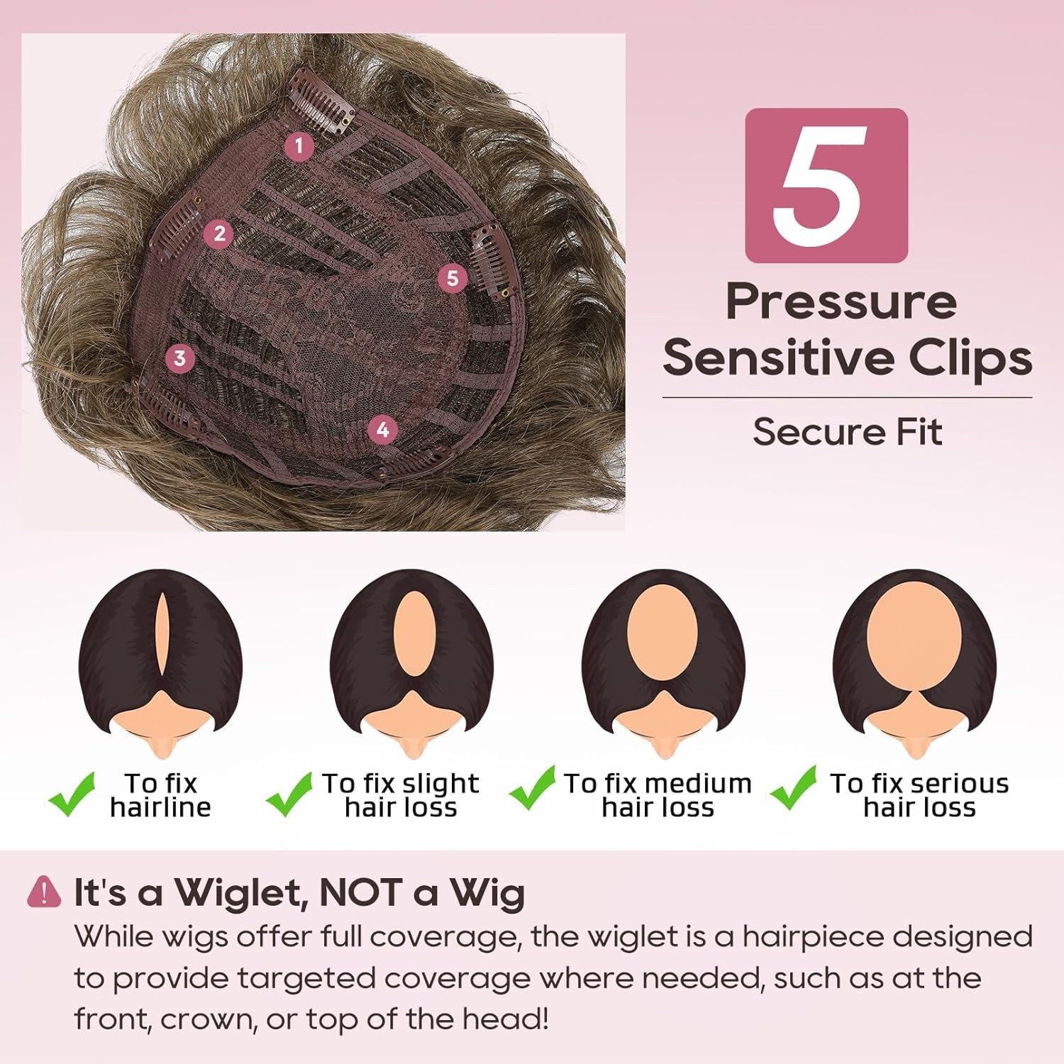 Hair Topper Synthetic Wavy Mid Brown Cover Thinning Hair for Women