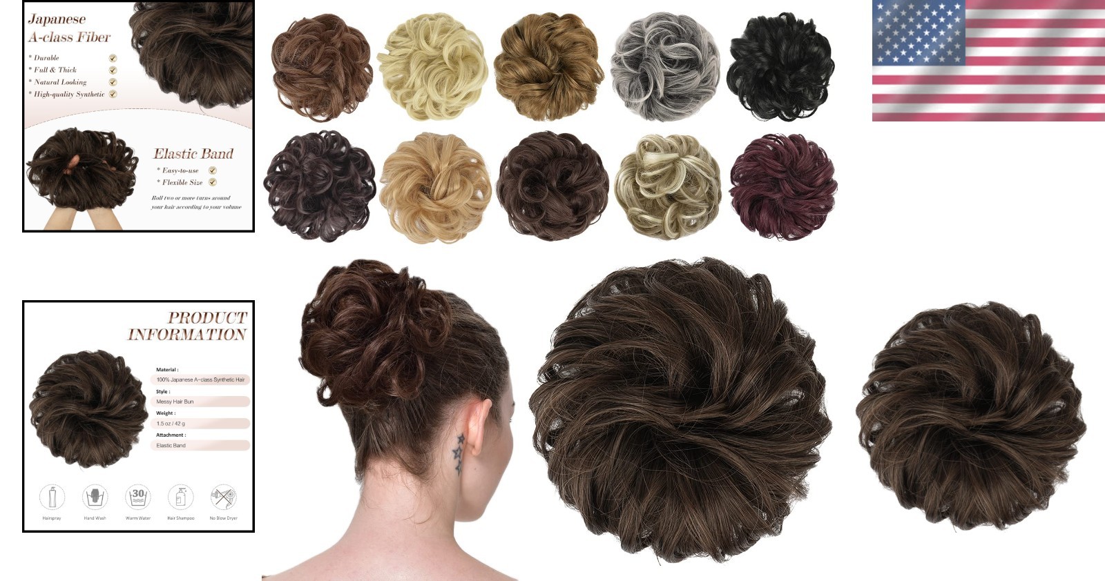 Stylish Wavy Synthetic Bun Hair Piece – Dark Brown & Light Auburn Mixed 1.30 oz