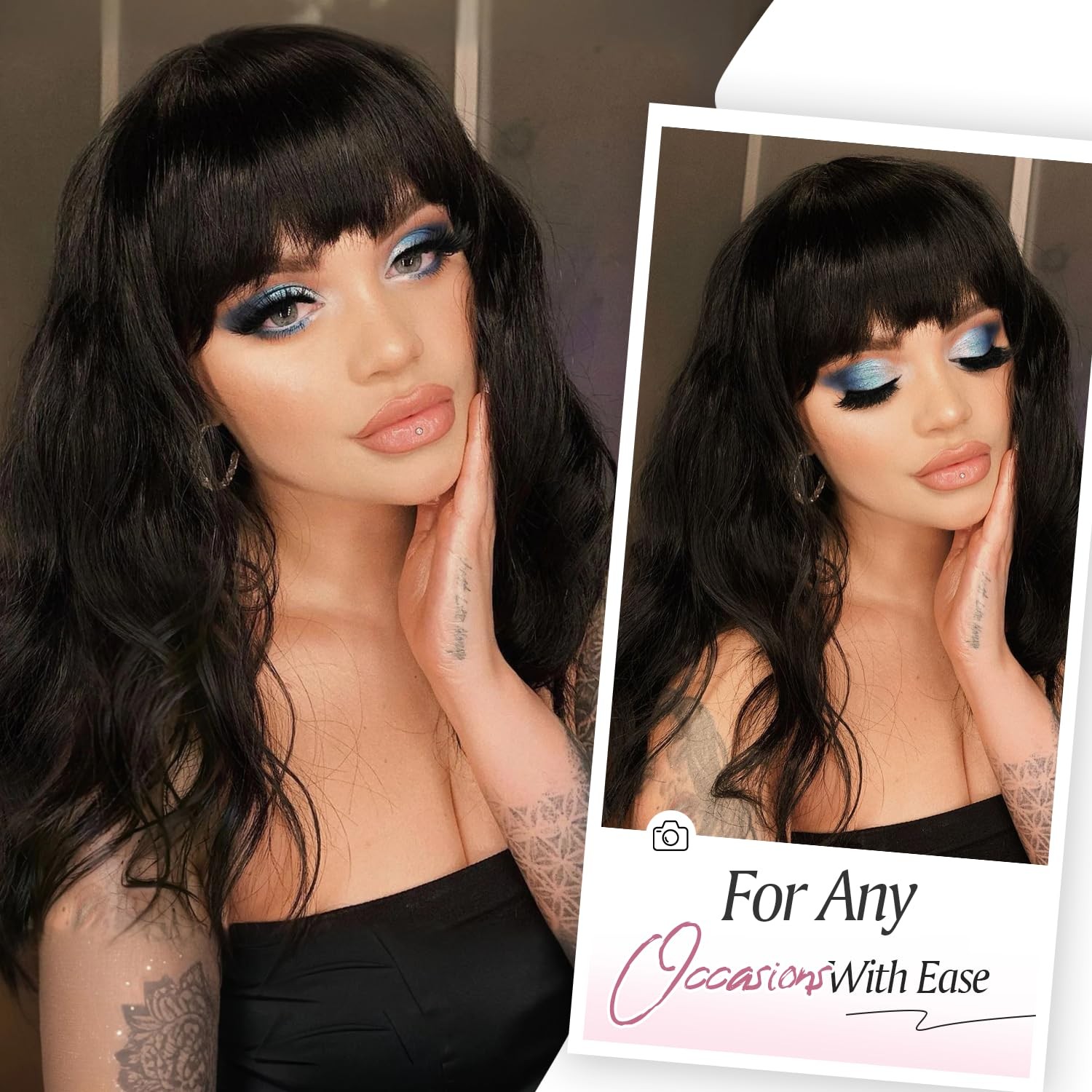 Wiger Human Hair Wavy Wigs For Black Women Natural Wave Wig Bangs Glueless