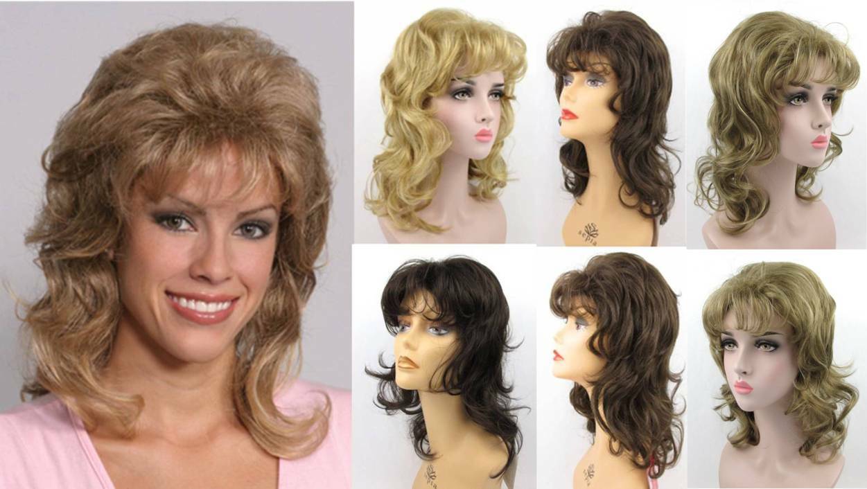 70S 80S WOMEN SHOULDER LENGTH LAYERED TOP & FEATHERED BACK WAVY MULLET WIG VICKY