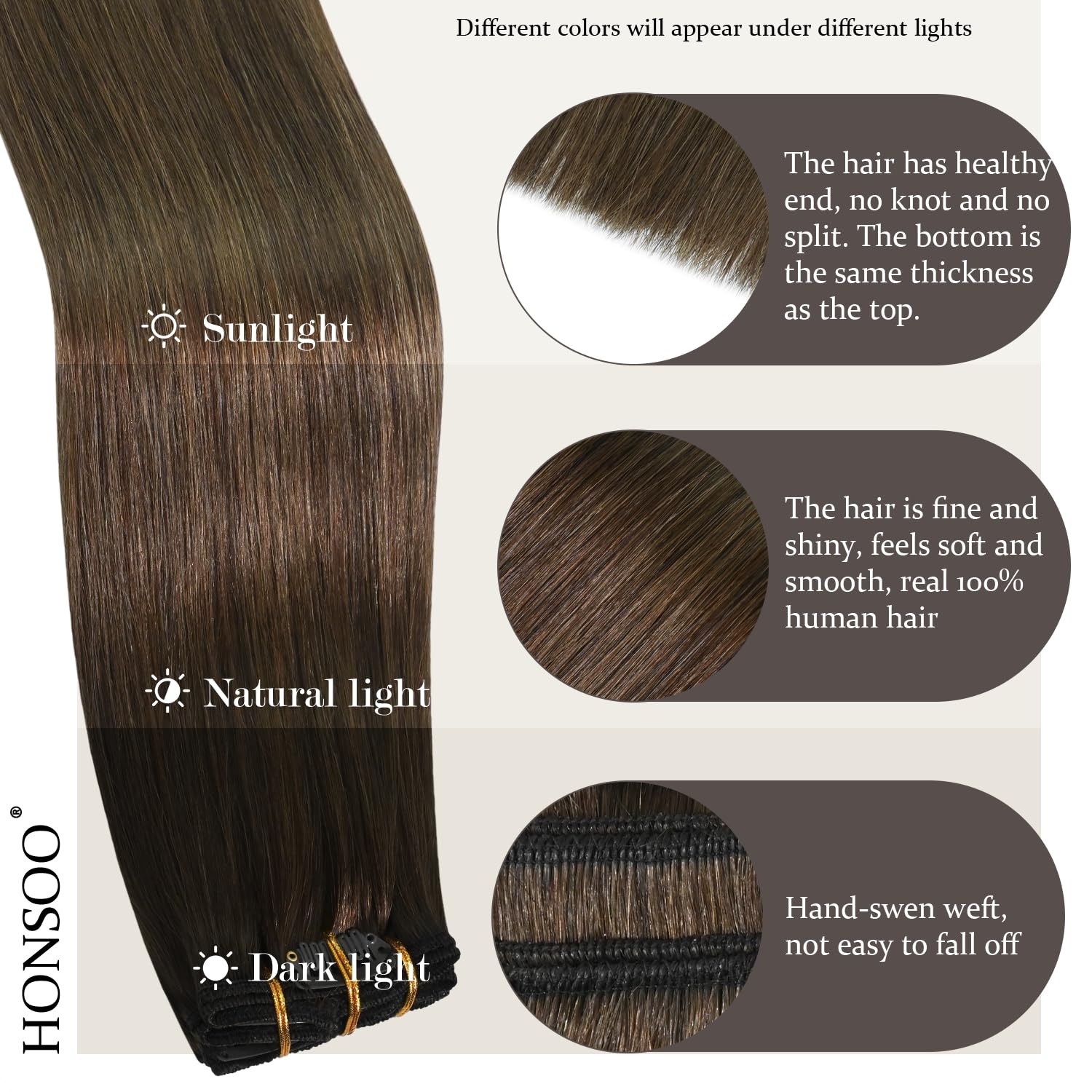 Brown Real Human Hair Clip In Hair Extensions Medium Brown 70g 7pcs 15in Silk…